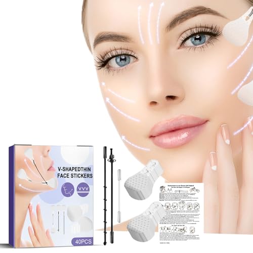 Cinta de Levantamiento Facial, 80 Piezas de Cinta Facial Invisible, Cintas de Levantamiento Facial Ocultas que Reducen la Papada, Línea en V, Pegatinas para Moldear la Cara,