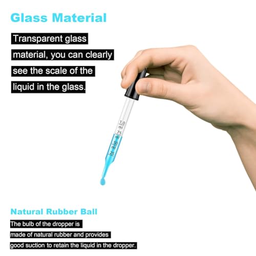Image of Eye Dropper Set for Essential Oils,8Pcs 1ml Pipettes Dropper with Black Rubber Head, Calibrated Thick Glass Medicine Dropping Pipettes for Liquid, Straight-Tip
