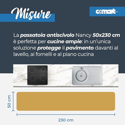 Comart - Tappeto Cucina Nancy - Antiscivolo - Lavabile in Lavatrice - Moderna Passatoia in Ciniglia - Runner per Corridoio e Cucina - Morbido e Resistente - Made in Italy - Grigio - 50x230 cm - immagine 4