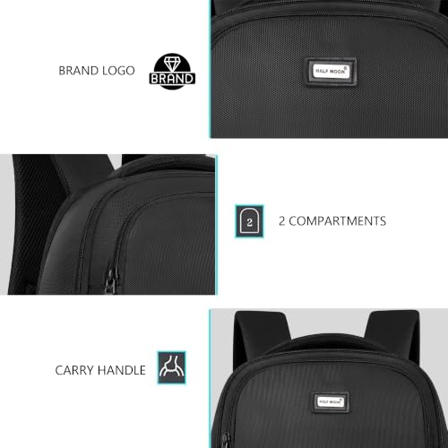 Image of Half Moon Premium 1680D Laptop Backpack | Fits 17 inch Laptop | Anti-Theft Pocket, Trolley Sleeve, 360 Protection | 8 Compartments Office & Travel Bag for Men & Women (Black)