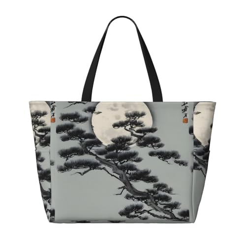 Pine Tree Under The Moon Large Capacity Waterproof Sandproof Multifunctional Beach Travel Camping Picnic Storage Bag2