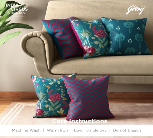 Image of India Circus by Krsnaa Mehta Chevron Safari Multicolor Satin Blend Cushion Pillow Covers Set of 5 (16 x 16 Inches)