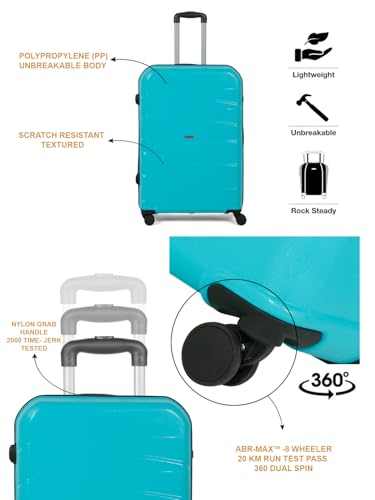 Image of Teakwood Small-Medium Size 8 Wheels Trolley Bag, Hard Cabin with Zipper Closure, Adjustable Push Button & TSA Lock System 360 Degree (Set of 2, Aqua Green)