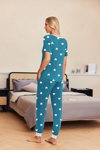Image of Ekouaer Pajamas for Women Set 2 Piece Fall Lounge Sets Short Sleeve Pjs Joggers Long Pants Sleepwear with Pockets