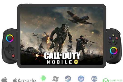 Wireless Controller for iPad, Tablet, iPhone/Android/PC/Switch/PS3/PS4 Gamepad Joystick with 7-color RGB lights, Turbo, Supports Mobile Cloud Game, Streaming on PS/Xbox/PC Console, iPhone 15/14, Black