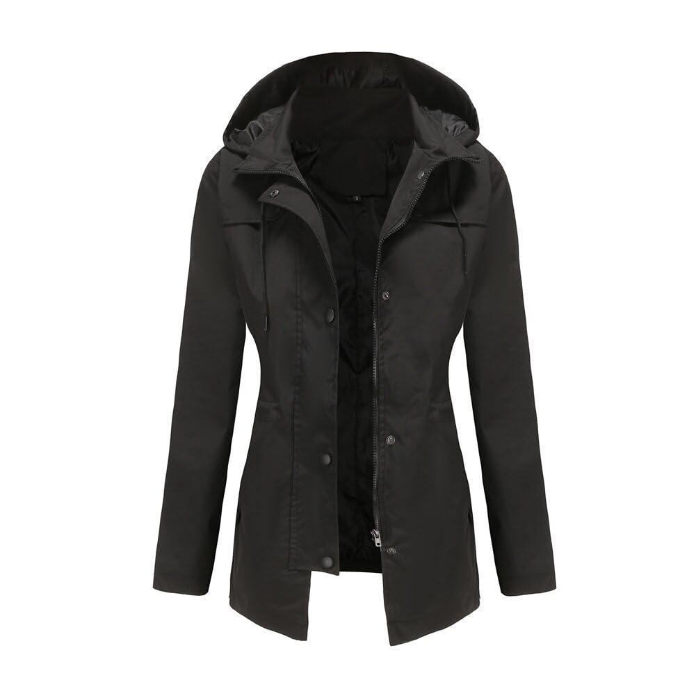 YYNUDA Regenjacke Damen Wasserdicht Windbreaker Leicht Lange Windjacke Übergangsmantel mit Atmungsaktiv mit Kapuze