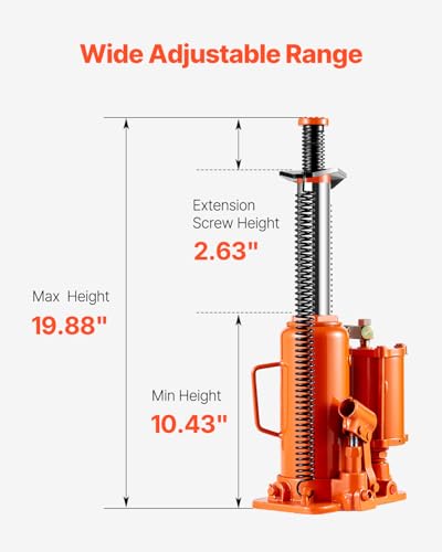 Image of VEVOR Air Hydraulic Bottle Jack, 12 Ton /26455 lbs Pneumatic Hydraulic Bottle Jack with 10.43''-19.88'' Lifting Range & Manual Hand Pump, for Pickup, Truck, RV, Auto Repair, Industrial Engineering