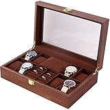 KOSLOK Uhrenbox, 4+2 Premium Uhrenbox für Herren aus 100% Echtholz geeignet für Herren- und Damenuhren Schmuck Ringe, Armbänder (Color : Schwarze Walnuss, Size : 8+2 Bit)