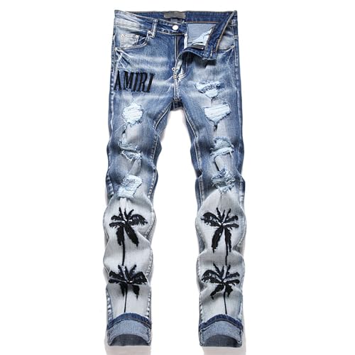 Men's Jeans, Ripped Jeans Men,Jeans for Mens,Slim Fit Distressed Straight Leg Fashion Washed Pants