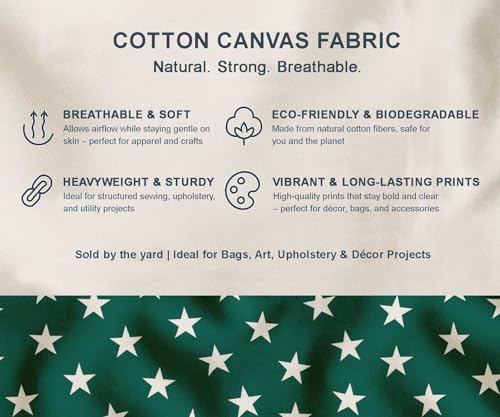 Image of Soimoi Green Cotton Canvas Fabric Stars Star Print Fabric by The Meter 44 Inch Wide