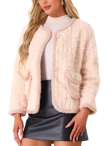 Allegra K Faux Fur Coats for Women's Casual Warm Overcoat Fluffy Winter Outerwear Jacket