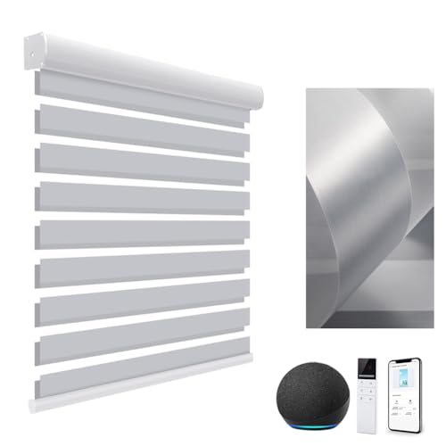 TIPIACE Smart Hard-Wired Motorized Zebra Blinds Compatible with Alexa, High Precision Spun Yarn Half Blackout Fabric Electric Window Shades, Customized Width 20-98
