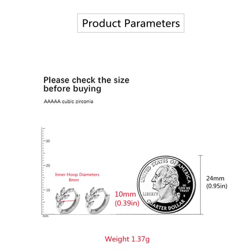 CZ Leaf Cartilage Huggie Small Hoop Earrings for Women Girls 925 Sterling Silver Cubic Zirconia Cluster Leaves Round Studs Tragus Pierced Ear Endless Hoops 8mm2