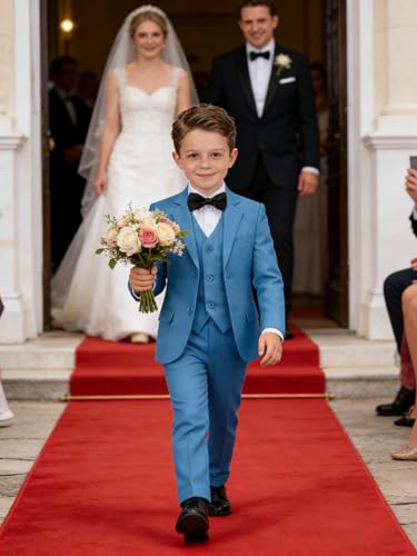 Image of Boys' Formal Suit 5 Piece Slim Fit Suits for Boy Kids Tuxedo Toddler Wedding Ring Bearer Outfit Teen Communion Dress
