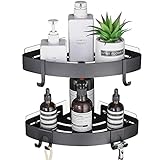 Hoomtaook Estanteria Ducha sin Taladros Estanteria Baño Negro Organizador Para el Baño de Aluminio Montado en la Pared Resistente a la Corrosión con 4 Ganchos