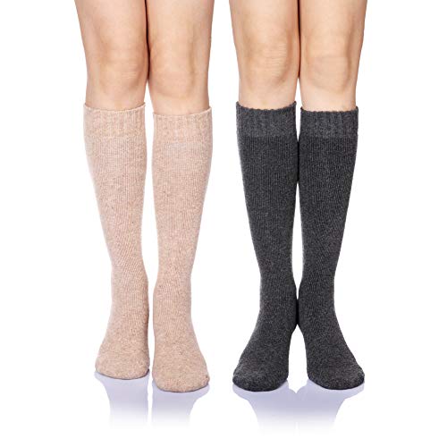 Image of DoSmart Womens Winter Warm Knee High Socks Ladies Wool Cozy Thick Hiking Skiing Comfy Thermal Boot Long Socks 2 Pairs