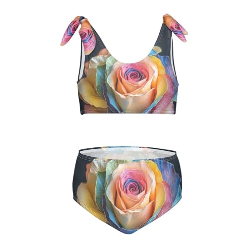 Rainbow Color Rose Plant Girls Bikini Sets 2 Piece Swimsuits Bathing Suit Swimwear