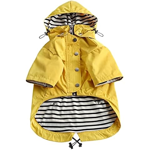 Morezi Dog Zip Up Dog Raincoat with Reflective Buttons, Rain/Water Resistant, Adjustable Drawstring, Removable Hood, Dog Raincoats with Legs 8lbs to 80lbs Available - Yellow - XXL Cover