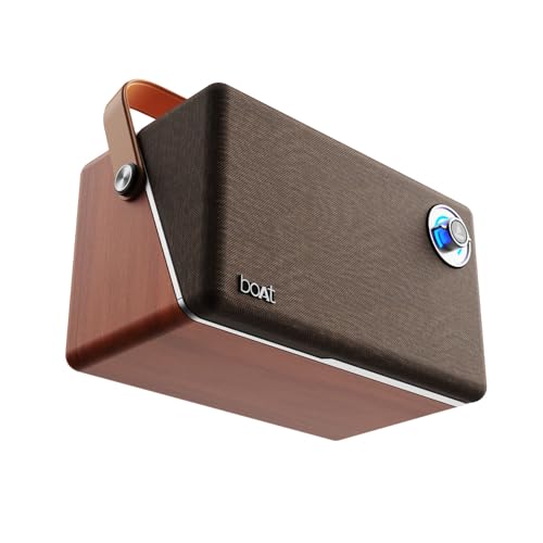 Image of Boat Stone Majestic Bluetooth Speaker w / 90W Signature Sound, 6 Hours Playtime, Dual Full Range Drivers + Built-in Subwoofer, Dual EQ Modes: Movies & Music(Vintage Brown)