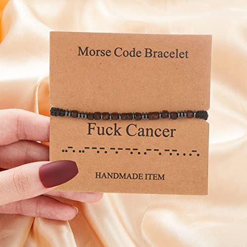 Morse Code Bracelet,Vintage Promise Distance Friendship Bracelets Hand Made Beads String Rope Bracelet for Women Men Friend Couples(Fuck Cancer 3Pcs)2