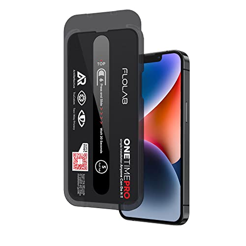 FLOLAB NanoArmour ONETIME PRO Protects Privacy Screen Protector for iPhone 14 Plus / 13 Pro Max - Anti Reflective, Tempered Glass, Durable, Easy Installation, Dust Free
