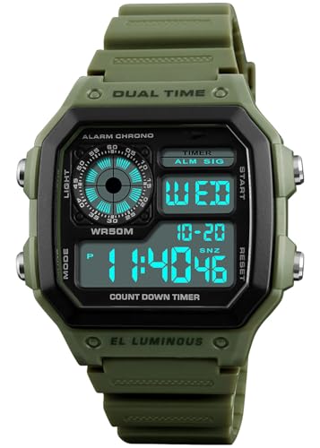 PASOY Men's Digital Multi-Function Watches Dual Time Alarm Stopwatch Countdown Backlight Waterproof Watch