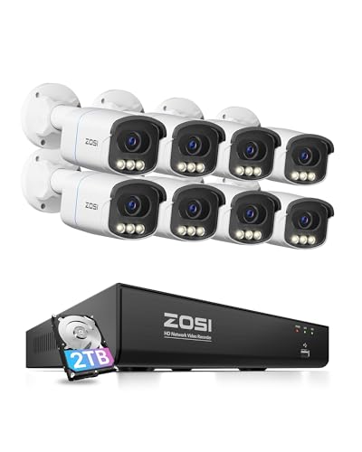 ZOSI 4K Kit Cámaras de Vigilancia PoE 8X 8MP Cámara Seguridad IP Exterior/Interior con CCTV Grabador NVR y 2TB Disco Duro, Visión Nocturna a Todo Color, Detección y Alarma de Persona