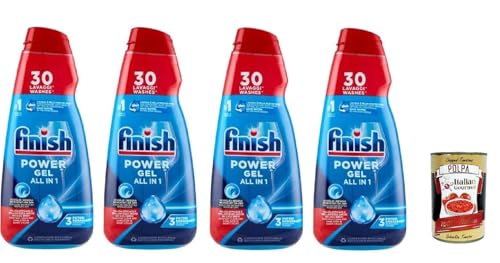 Finish Powergel Fresh - Detergente líquido para lavavajillas, multifuncional, efecto desengrasante, 30 lavados, 4 x 600 ml + Polpa Italian Gourmet 400 g