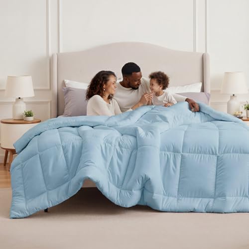 Image of Bedsure Comforter Duvet Insert - Quilted Comforters Oversized King, All Season Duvet, GentleSoft Down Alternative Bedding, with 8 Tabs, Gifts for Women /Men, Light Spa Blue, Oversized King 116x98Inche