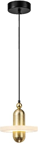 Lámpara colgante LED minimalista de estilo europeo, elegante cuerpo de metal con acabado dorado con pantalla de disco, lámpara colgante ajustable,