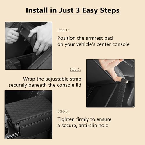 Image of ZIQO Car Armrest Pad | Universal Fit SUV MPV | PU Leather Center Console Cover | Foam Cushion Elbow Support | Dual Side Pockets | Waterproof | Non-Slip | Black