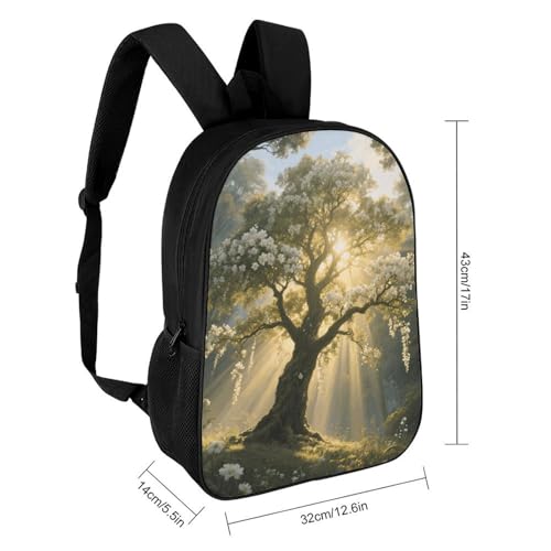 White Flowers Tree of Life Backpack - Durable 600D Polyester, 17 Inch Backpack with Ergonomic Adjustable Straps, Lightweight Travel Bag for Men & Women2