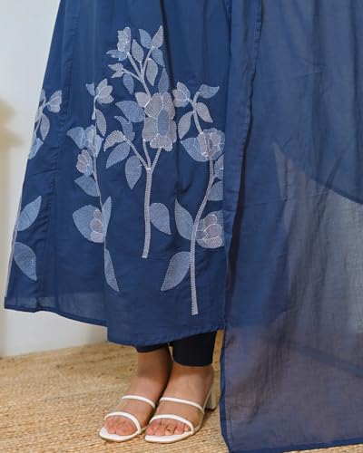 Image of Nermosa Women Solid A-line Kurta and Pant set With Dupatta | Women Kurta Set | Solid Suit | Embroidery Kurta Set |