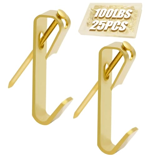 Image of 25PCS 100lbs Heavy Duty Picture Hangers, Metal Picture Hanging Hooks with Nails, Heavy Picture Hanging Hardware for Mirrors, Photos, Clocks, Artwork and Home Decoration