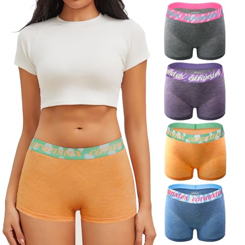 Womens Boxer Briefs Boy Shorts Underwear for Women Full Coverage Soft Stretch Panties 4 Pack