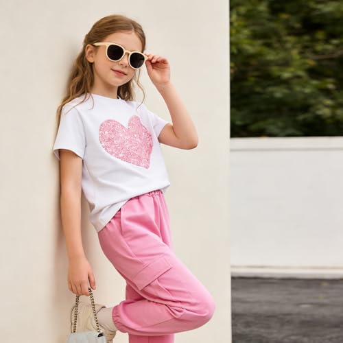Image of Tween Girl Clothes 2 Piece Outfit Summer Short Sleeve Top + Jogger Pants Spring Fall Clothing Set Size 4-14 Years