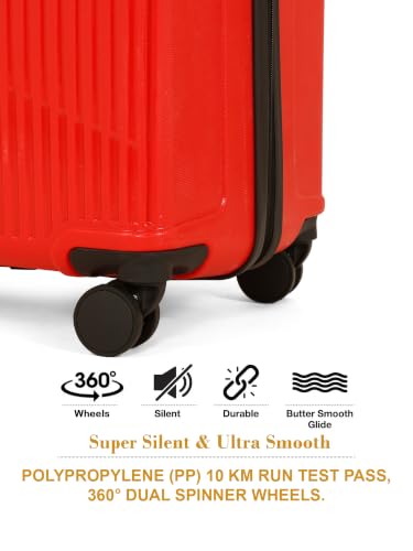 Image of Teakwood Set of 3 8 Wheels Trolley Bag, Hard Cabin with Zipper Closure, Adjustable Push Button & Cross Side Strap, Number Lock System 360 Degree (Set of 3, Red)