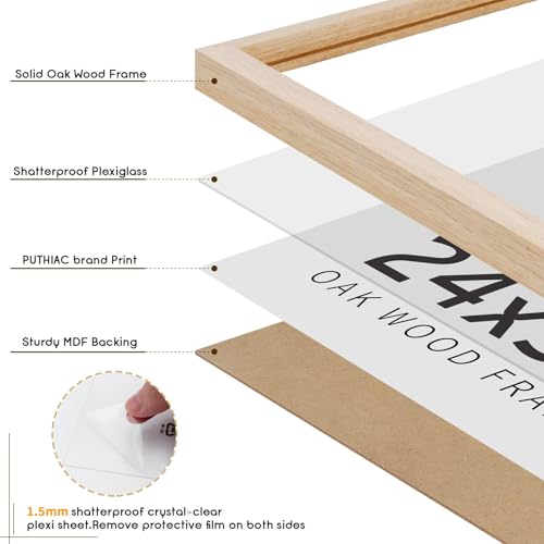 puthiac 24x36 Oak Wood Picture Frames -24"x36" Poster Frames for Wall, 24x36 Picture Frame for Wall, 24 x 36 Picture Frame(1 Pack, Beige)