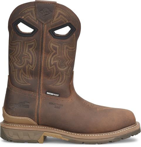 PHANTOM RIDER Stanton 11” Waterproof Wide Square Composite Toe Roper Boots for Men with Dark Brown Barnyard Acid Resistant Leather, EH-Rated3