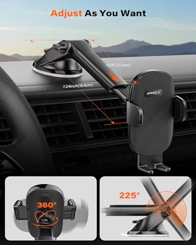 APPS2Car Car Phone Holder Mount Dashboard/Windshield Car Mobile Holder Rotatable 360 Car Mount with Suction Cup Compatible with iPhone 15/14/13 series and all Android Phone