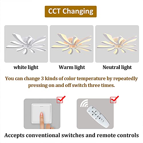 Deckrico Ceiling Light Fixture Acrylic Led Chandelier With Remote Control Surface Mounted Modern Ceiling Lamp For Living Room Bedroom Dining Room (Dimmable) #TOP2