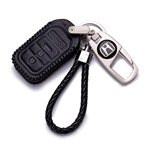 Key Chain Fob Cover Shell - Remote Ker Ring Case Bag Black For Honda Accord Civic Crosstour CR-V CR-Z Fit Insight Odyssey Pilot Ridgeline City VTi Deluxe VTi Luxury 4 button (Honda-3 Black)