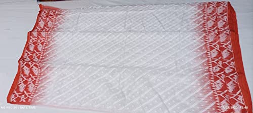 Sari Jamdani de algodón suave blanco y naranja de 5.5 m 5
