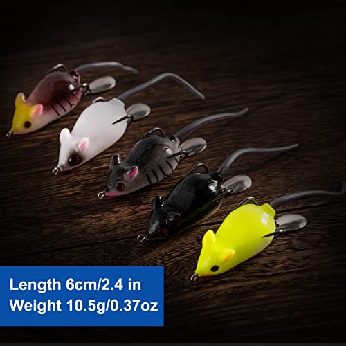 Goture 5Pcs Mouse Topwater Lure Bait 3D Rats Soft Fishing Lures For Bass Fishing Surface Weedless Mice Artificial Freshwater Baits #TOP4