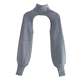 Elegtiskas Long Puff Sleeve Arm Warm Shrugs Backless Pullover Crop Top Grey