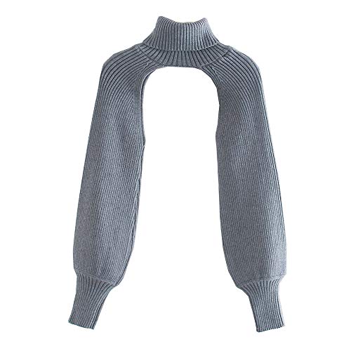 Elegtiskas Long Puff Sleeve Arm Warm Shrugs Backless Pullover Crop Top Grey