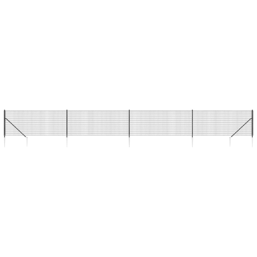 Wire Mesh Fence with Spike Anchors Anthracite 1.1x10 m Galvanised Steel PVC Coated Security Barrier for Garden Animal Enclosure Outdoor Fencing Roll Interlocking Design