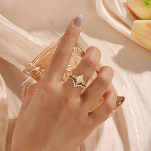 Opal Wedding Ring Sets for Women Center 1 CT Oval Opal Engagement Ring Set with Moissanite 10K 14K 18K Gold Ring Platinum Plated Star Wedding Sets for Her2