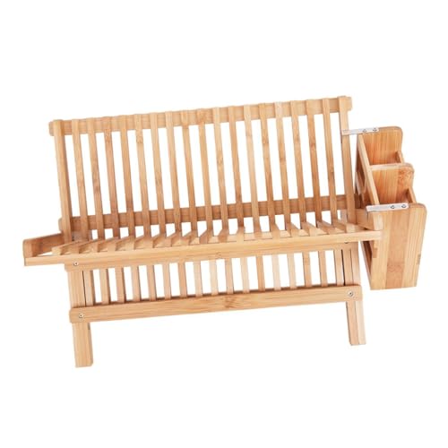 MUELODSIC Égouttoir Vaisselle Bois Massif à Double Étagère Support de Séchage pour Assiettes Bols et Couverts Organisateur de Rangement Pratique pour Cuisine