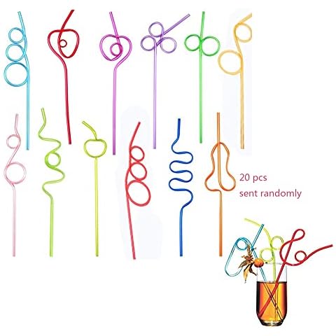 20 Pcs Colorful Reusable Drinking Straws Curly Straws Crazy Straws for Kids/Adults/Home/Party (Colors and Styles are Sent Randomly) Cover